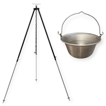 Vas bogrács 10 literes, 130 cm-es teleszkópos állvánnyal